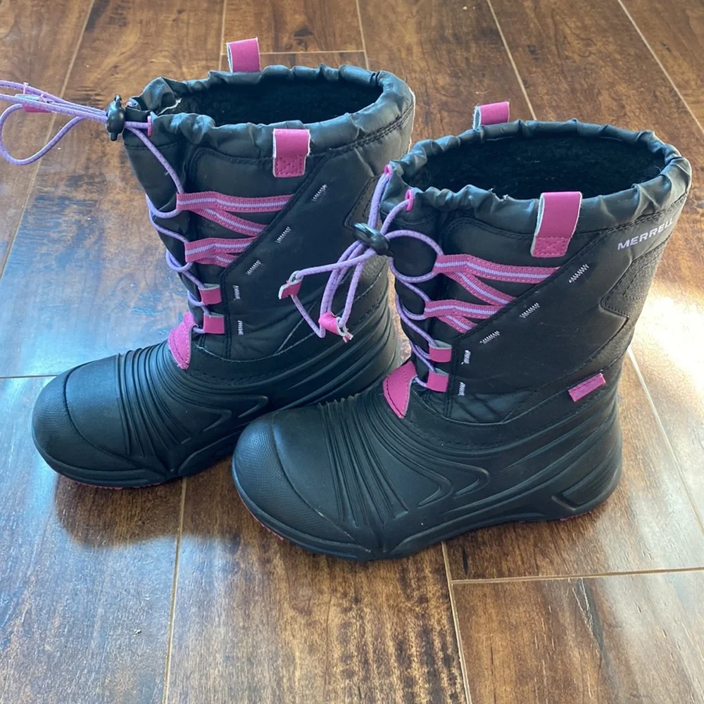 Merrell Black and Pink Kids Rain & Snow Boots - Picture 8 of 10
